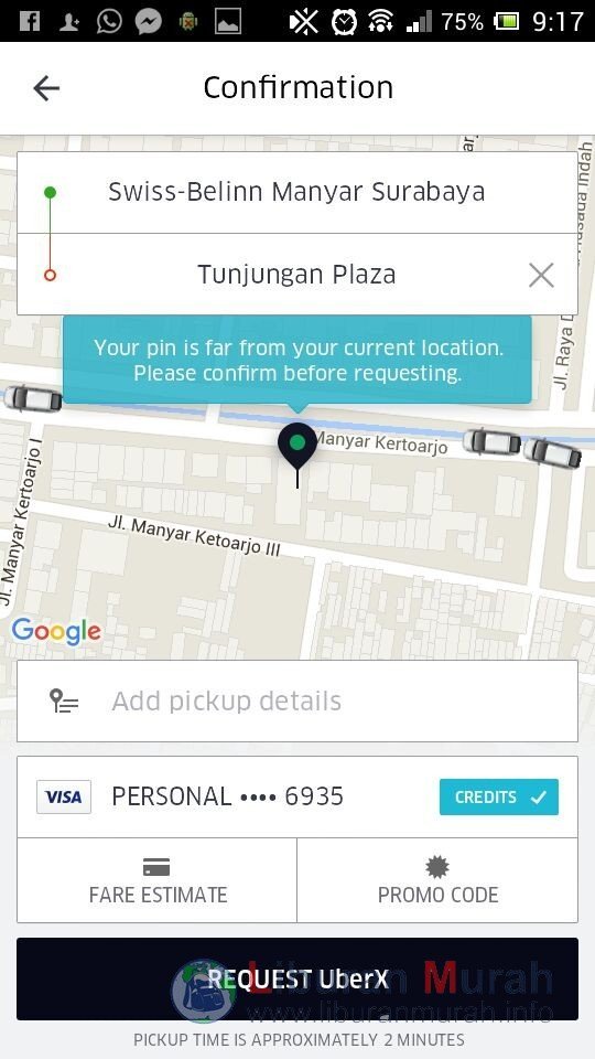 Konfirmasi & Pilihan Cara Pembayaran Uber Indonesia